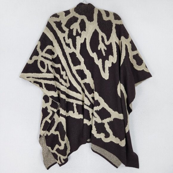 Chicos Sweater Womens One Size Tan Brown Gold Shawl Cardigan Cape Knit Shimmer - Picture 12 of 16